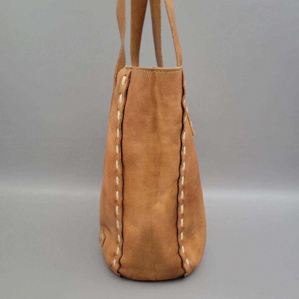 Bed Stu Stevie Tote Shoulder Bag Full Grain Leather Brown Whipstitch Dual Straps - Picture 3 of 13